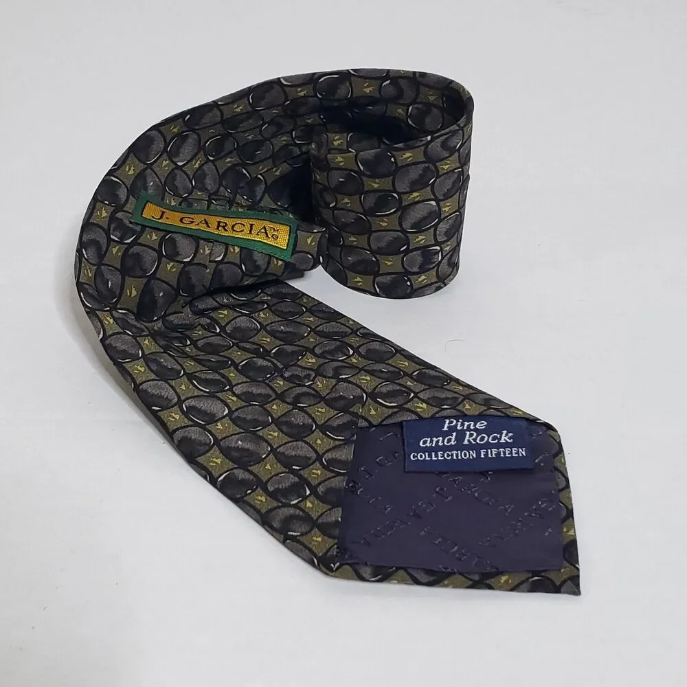 Vtg Jerry Garcia Pine And Rock Printed Silk Necktie USA 58x3.75